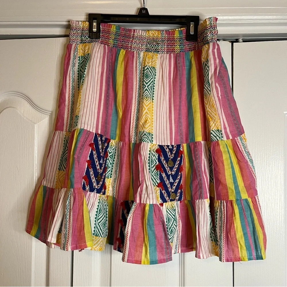 ANTHROPOLOGIE VERB Pallavi Singhee Mini SKIRT BOHO Sz M Boho Peasant Patchwork